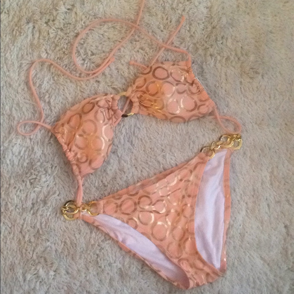 Y2k Victoria Secret Peach Gold Circle Bikini